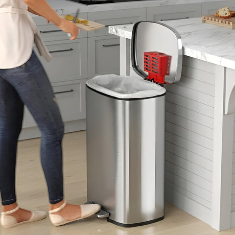 iTouchless odor-elimination system highlights AbsorbX filter for neutralizing kitchen smells.