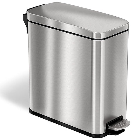iTouchless pedal wastebasket delivers smooth action for everyday use.