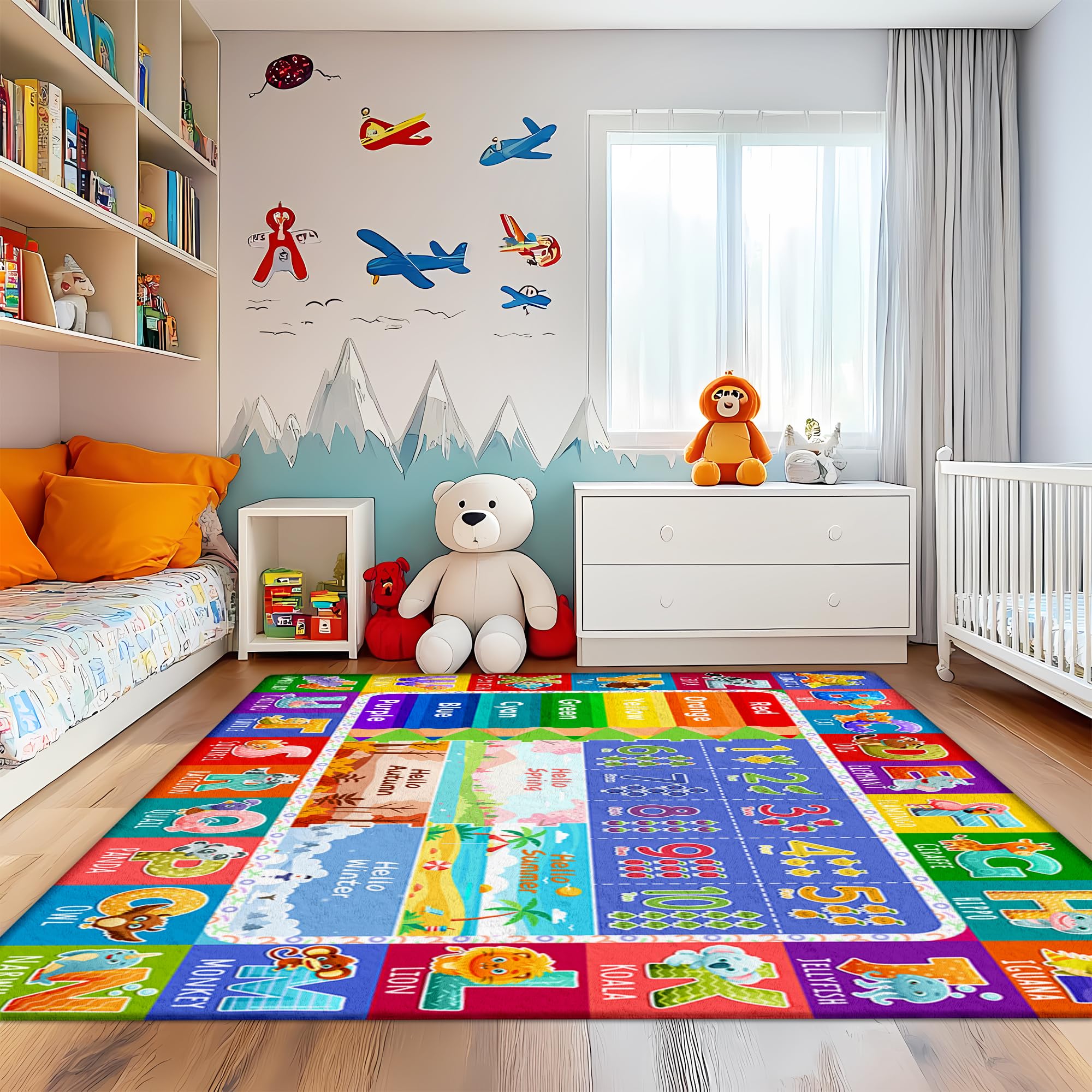 Itvgekp machine washable kids rug for easy cleanups after activities.