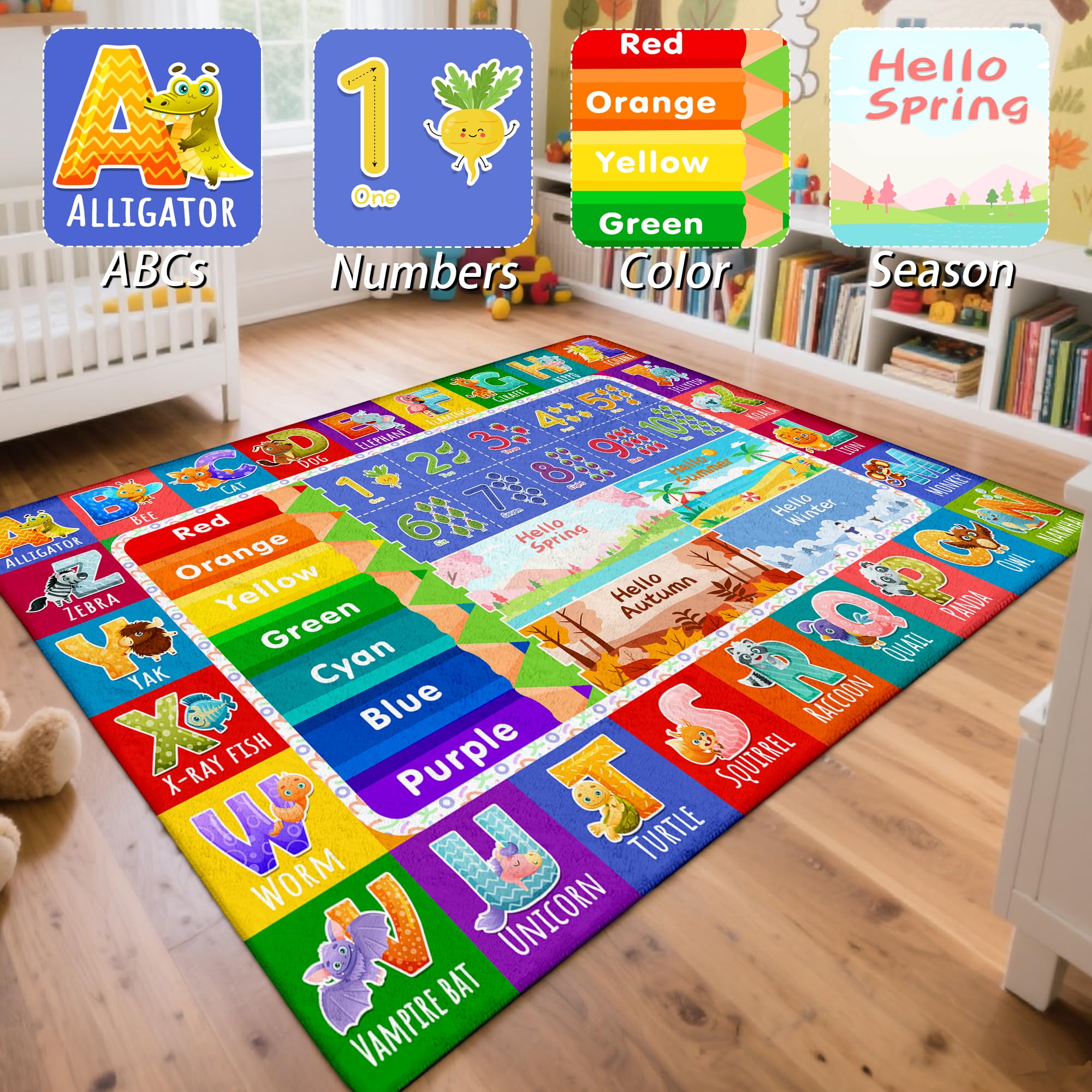 Itvgekp numbers colors seasons rug encourages counting and color recognition in playful learning.