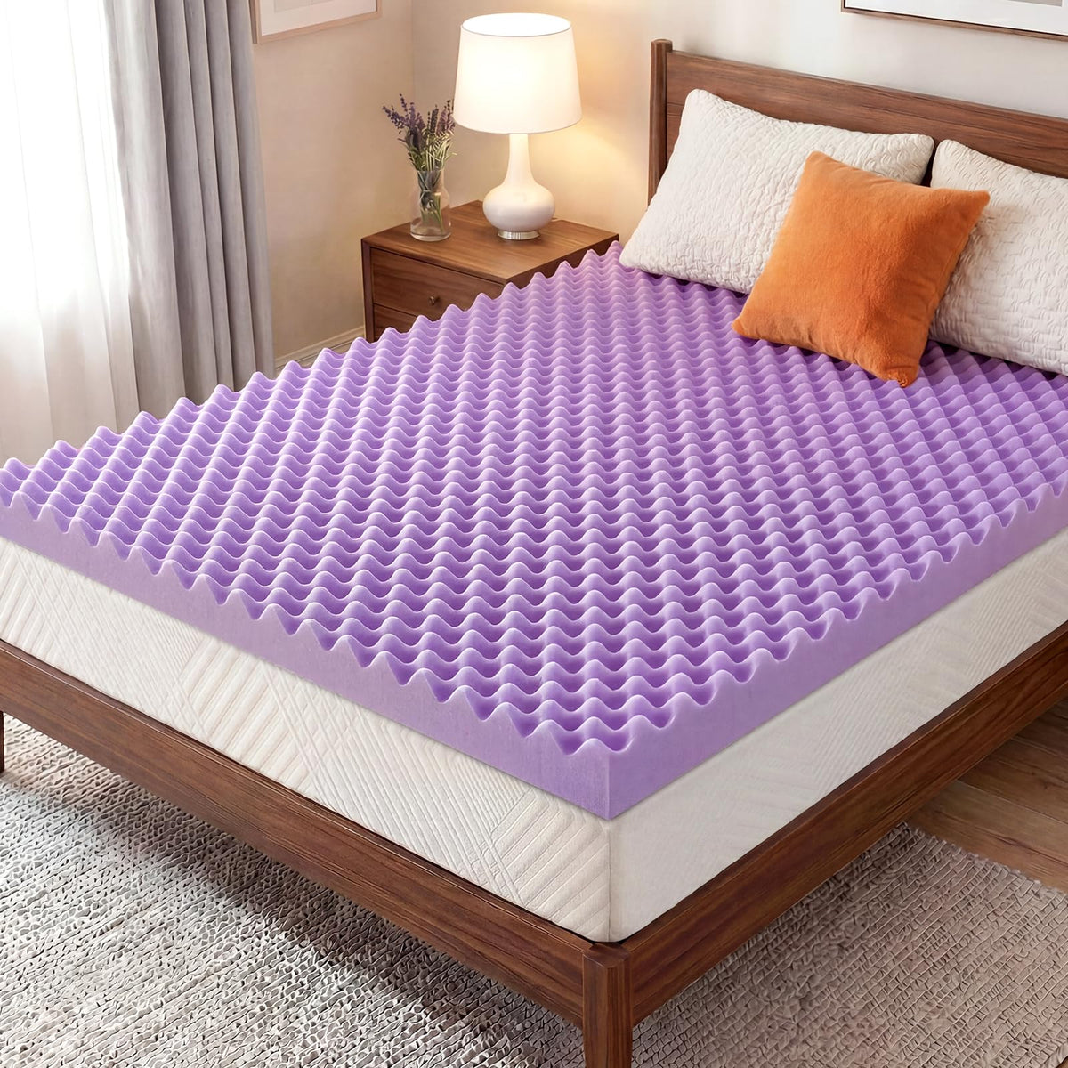 IULULU 3in egg crate topper on twin bed provides targeted support for comfort.