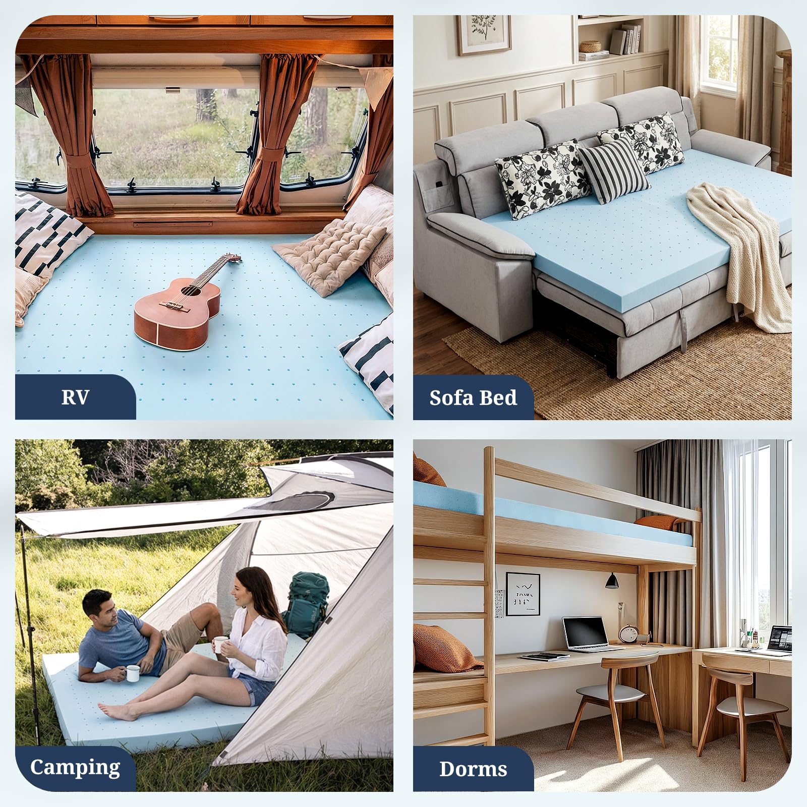 IULULU blue-cover topper adds a clean look and breathable feel.