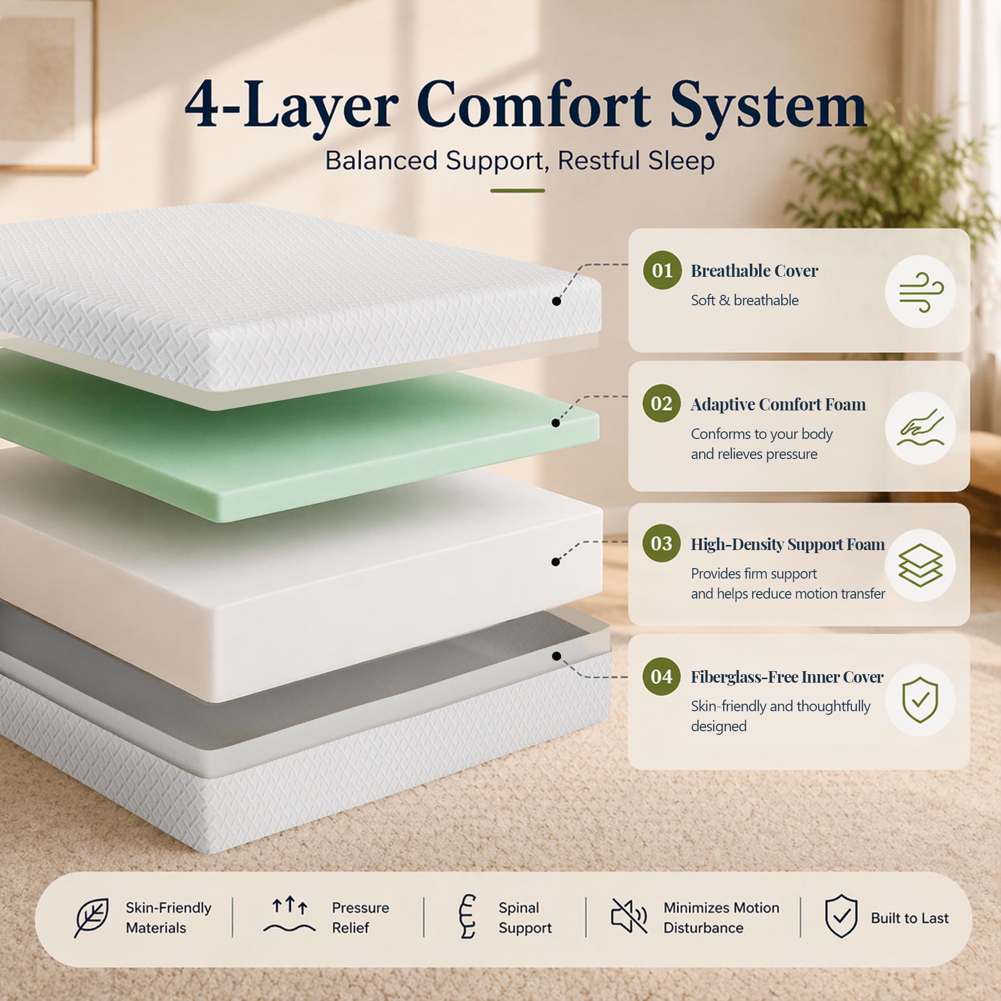 IULULU twin mattress side profile showing adaptive support for different sleep positions.