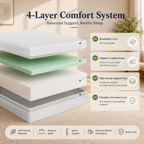 IULULU twin mattress side profile showing adaptive support for different sleep positions.