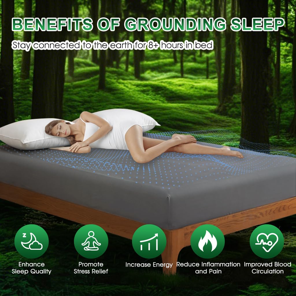 Ivellow grounding sheet queen fit showing 16-inch deep pocket for secure sleeping.