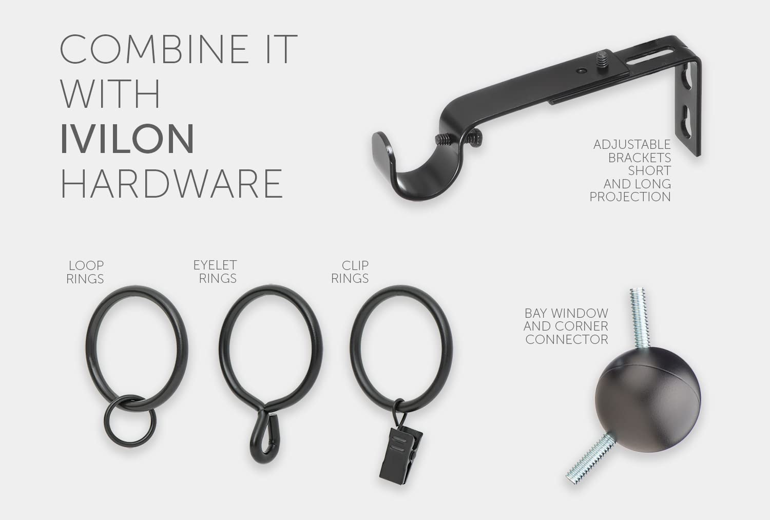 Ivilon drapery rod compatible with living room and bedroom windows.