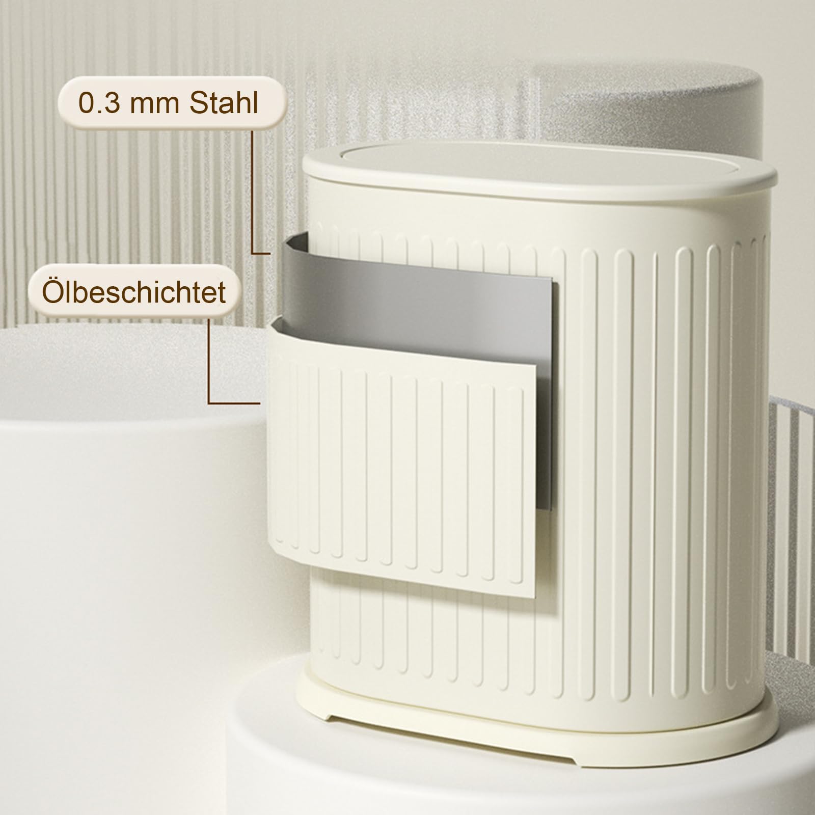 IVTUVTI compact trash can fits narrow spaces.