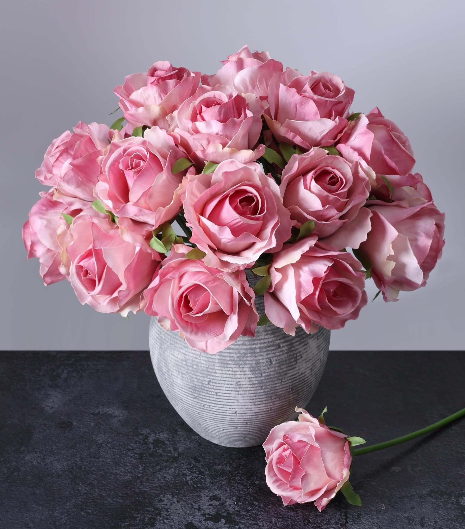 Ivydale 18pcs pink roses bouquet with lifelike silk petals for elegant wedding decor.