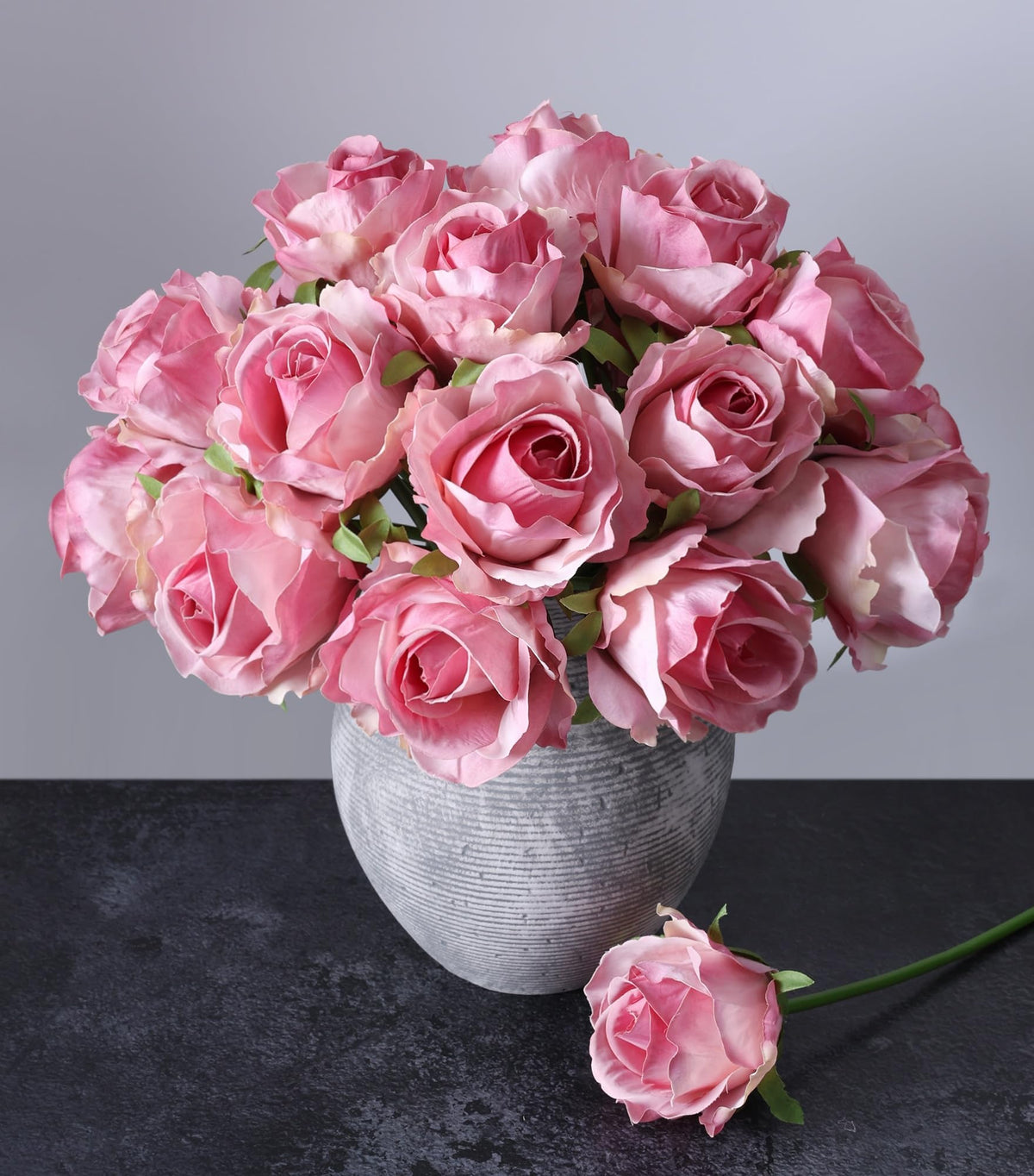 Ivydale 18pcs pink roses bouquet with lifelike silk petals for elegant wedding decor.