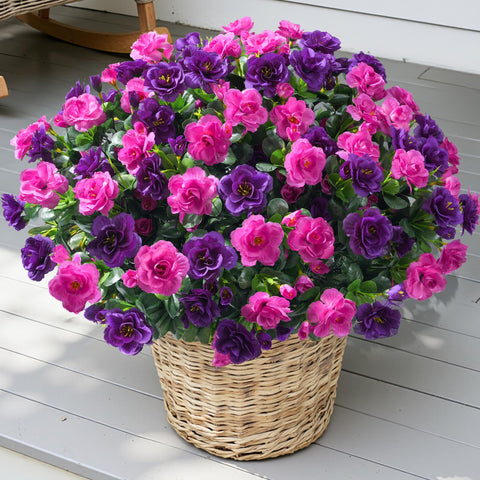 Ivydale artificial camellia outdoor bundles in purple and fuchsia add year-round color.