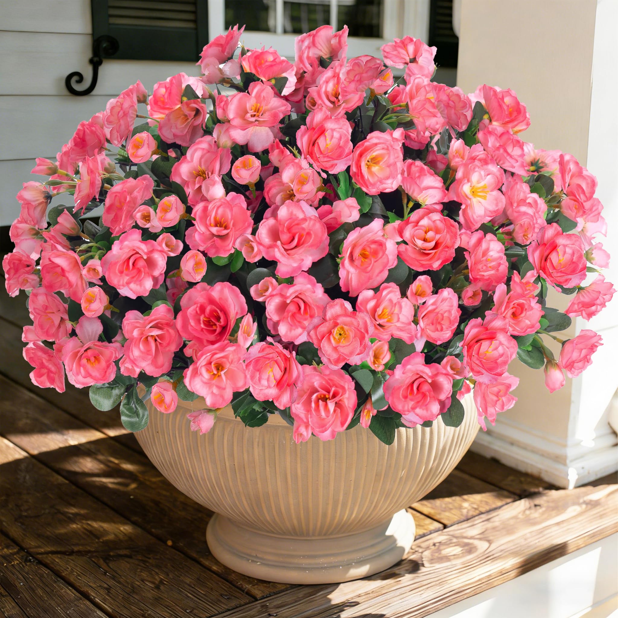 Ivydale artificial camellia outdoor plants brighten porches with year-round color.