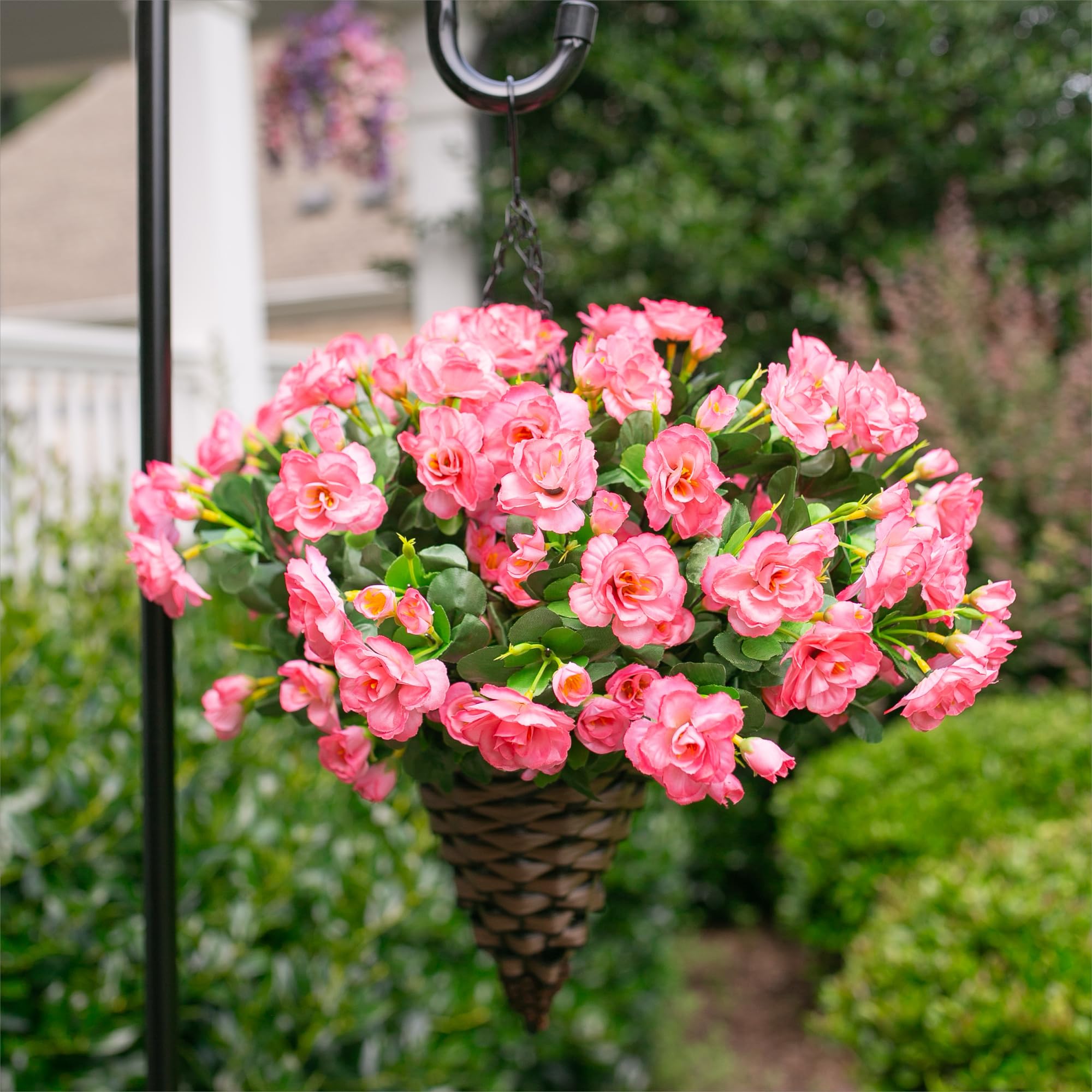 Ivydale faux camellia outdoor plants are ideal for porch, yard, and patio décor.
