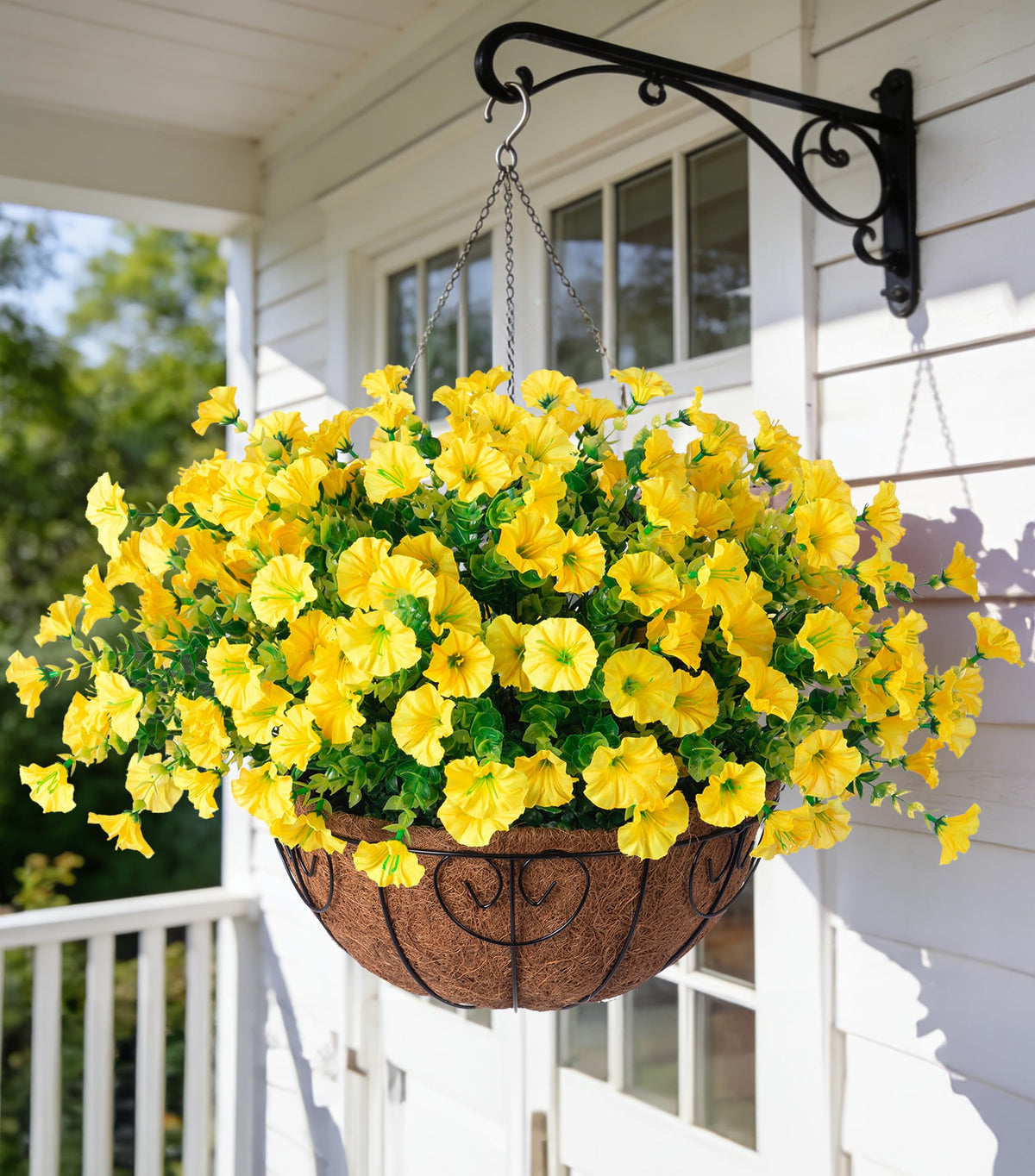 Ivydale artificial fall flowers hanging basket with morning glory and eucalyptus for outdoor decor