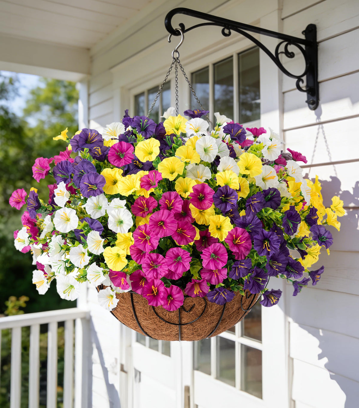 Ivydale artificial hanging flowers morning glory and eucalyptus in basket for year-round outdoor decor
