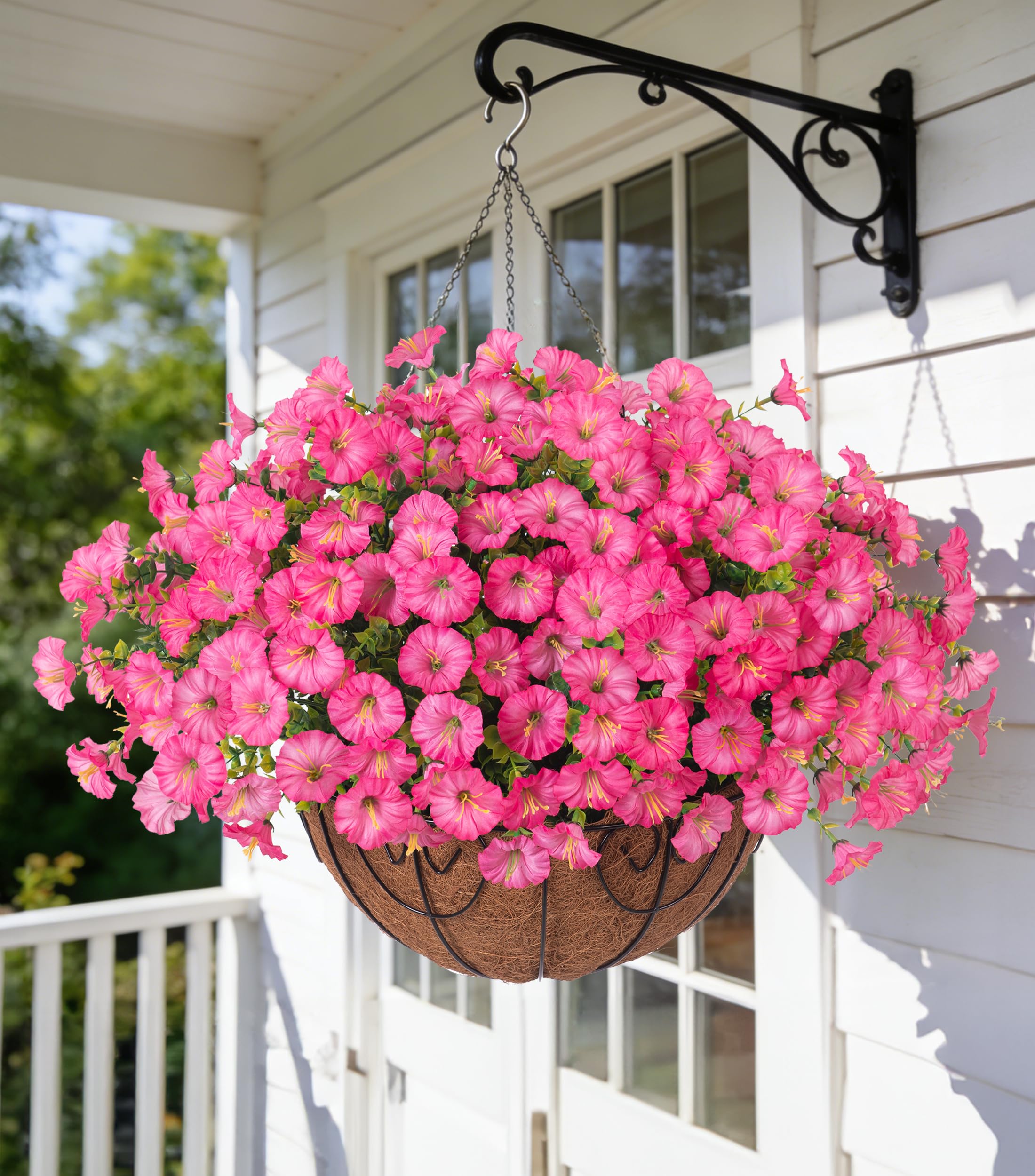 Ivydale artificial hanging morning glory basket with pink blooms for year-round outdoor color.