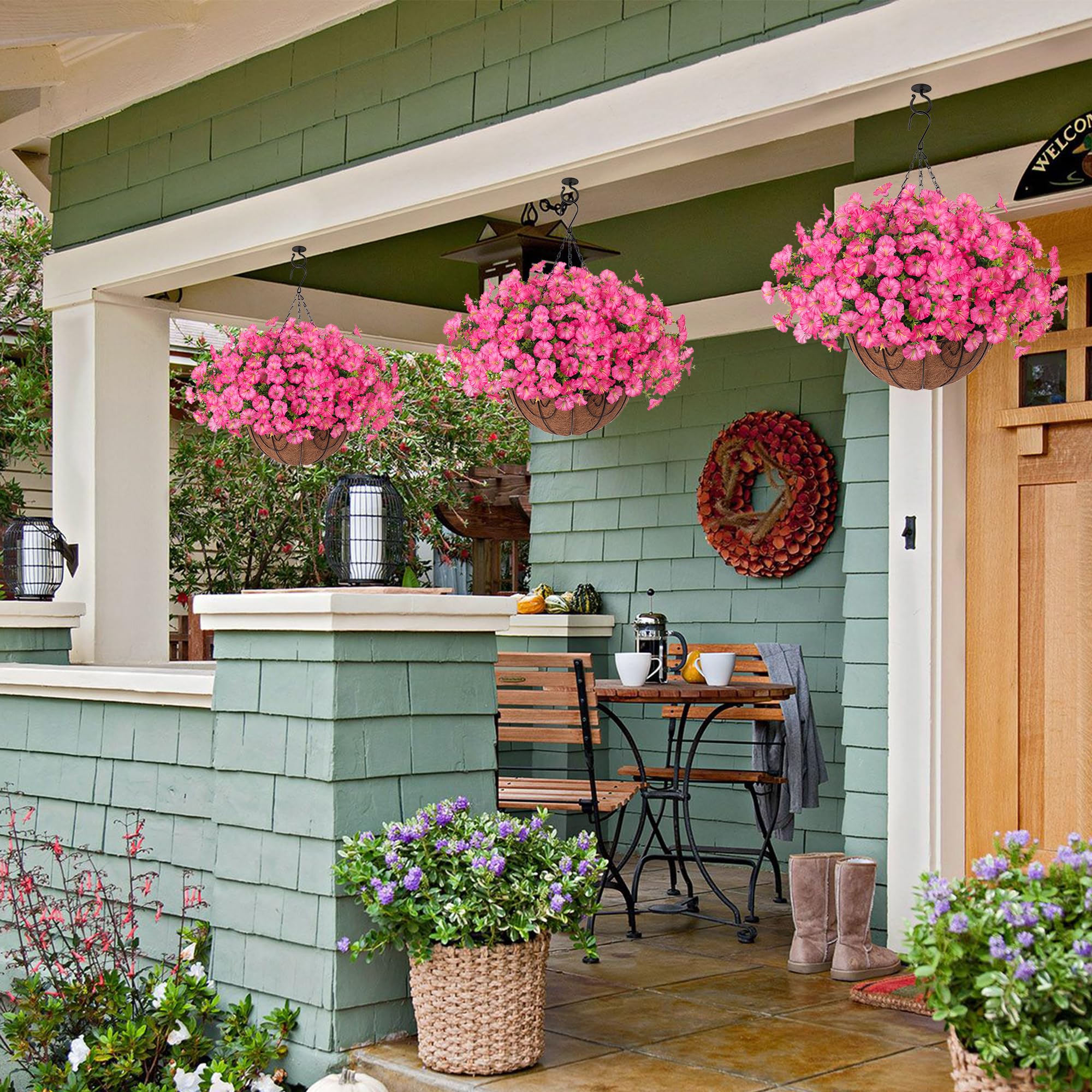 Ivydale artificial morning glory leaves and eucalyptus add lush greenery to porches.