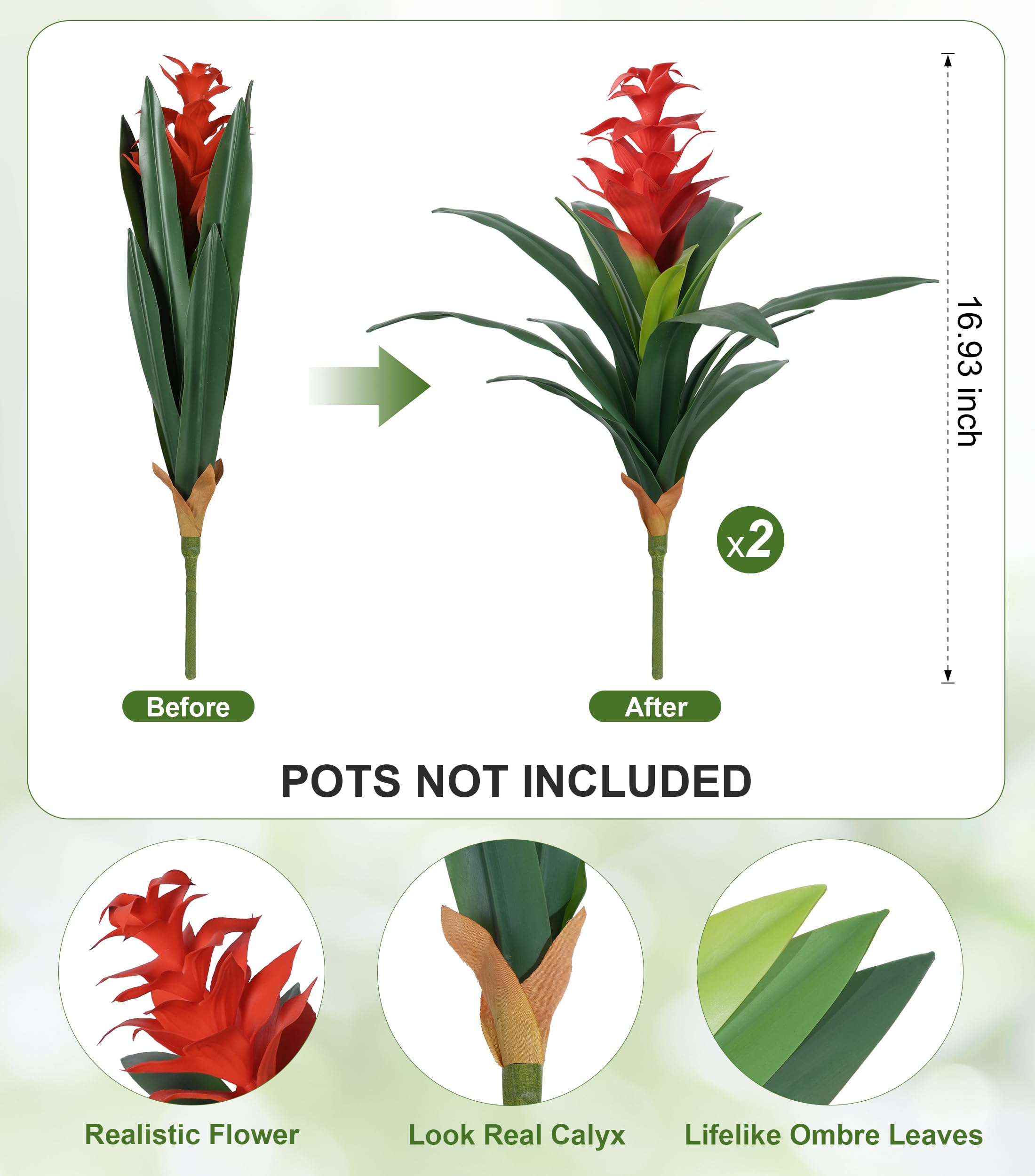 Ivydale red bromeliad faux flowers in a planter for garden decor and curb appeal