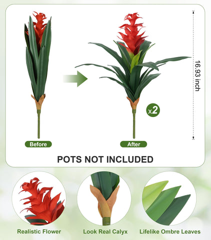 Ivydale red bromeliad faux flowers in a planter for garden decor and curb appeal