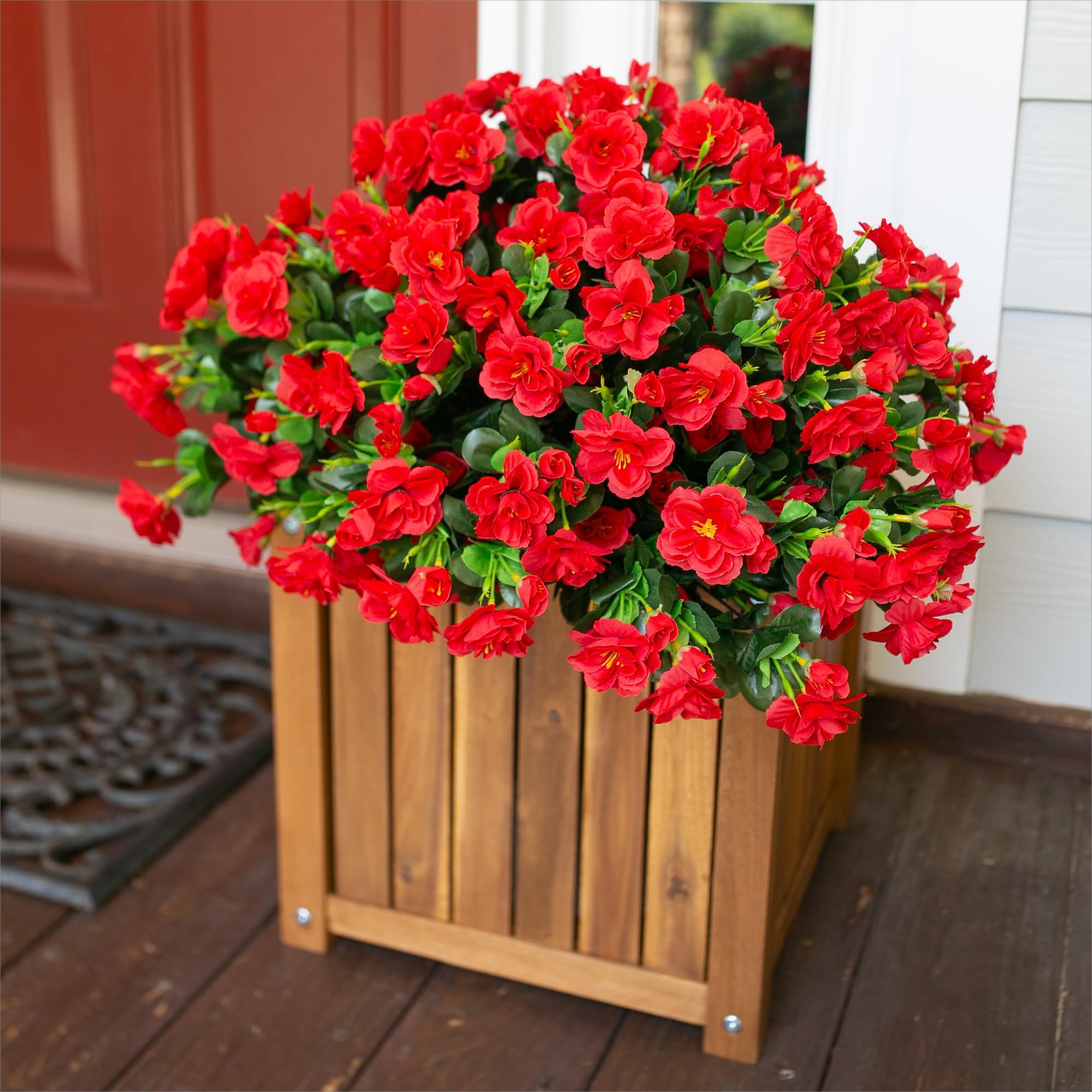 Ivydale faux camellia planter décor for porch or patio, easy year-round beauty.