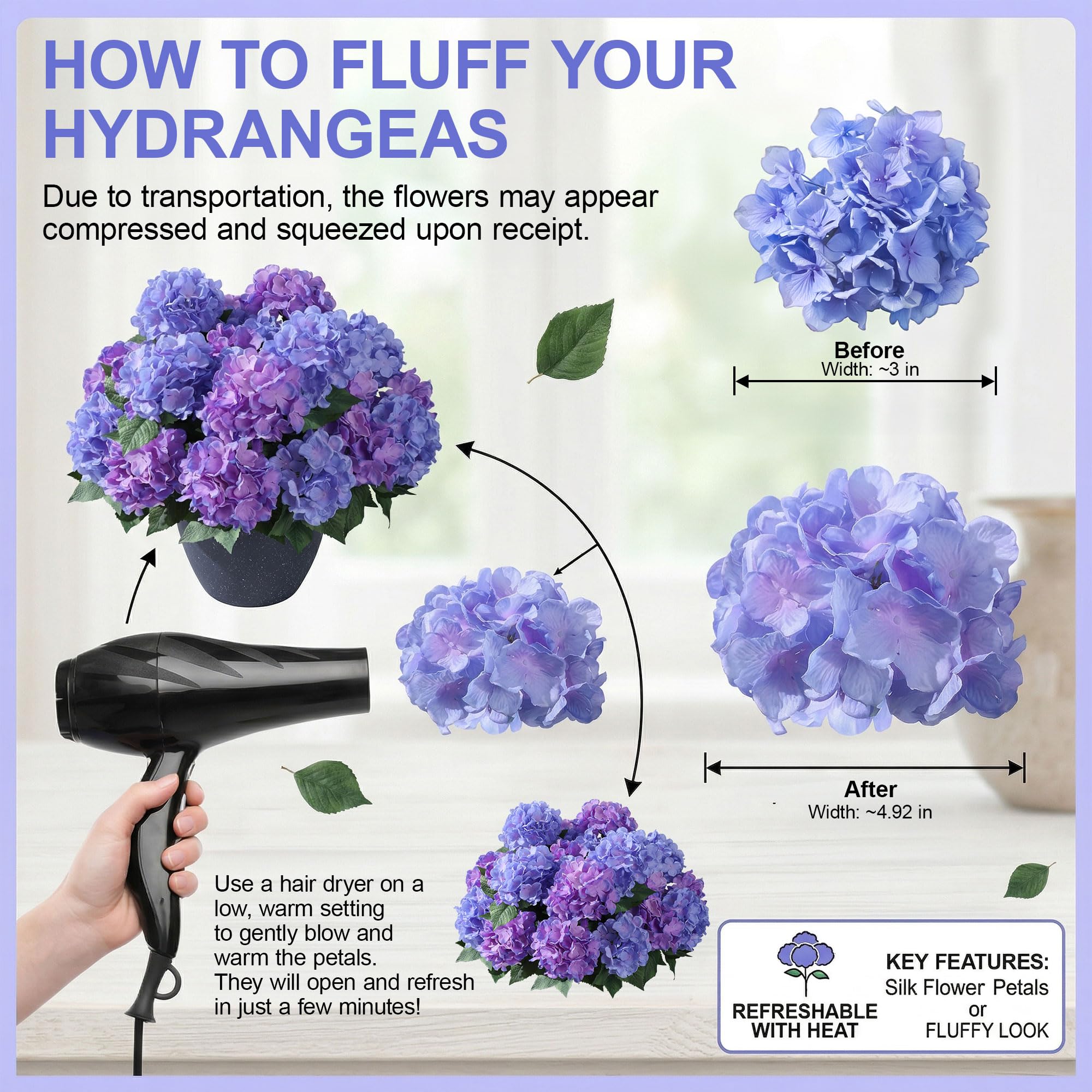 Ivydale UV-resistant hydrangea blooms add color to patios and porches.