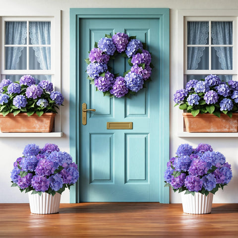 Ivydale purple-blue hydrangea stems with real-touch petals for weddings.