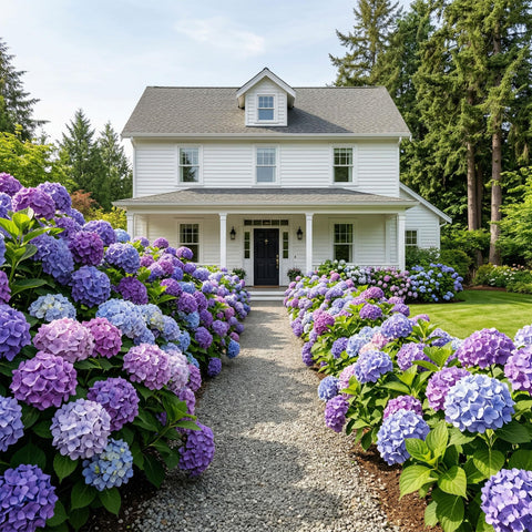 Ivydale 18-inch hydrangea stems in purple-blue for versatile bouquets.