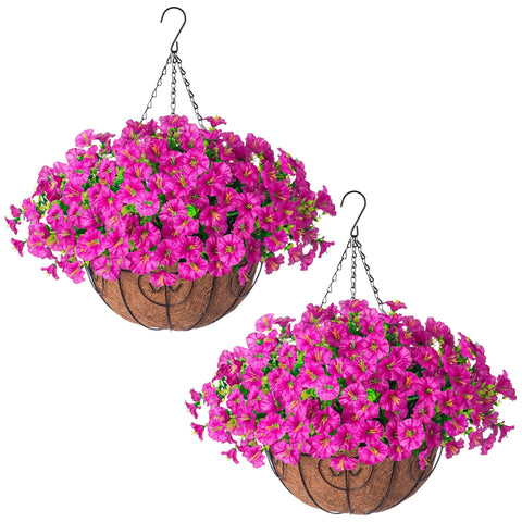 Ivydale morning glory hanging baskets, side view, realistic blooms for year-round outdoor appeal.