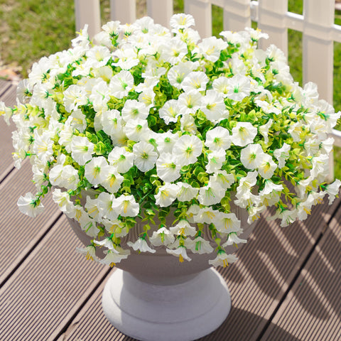 Ivydale windy yard display with white morning glory and eucalyptus