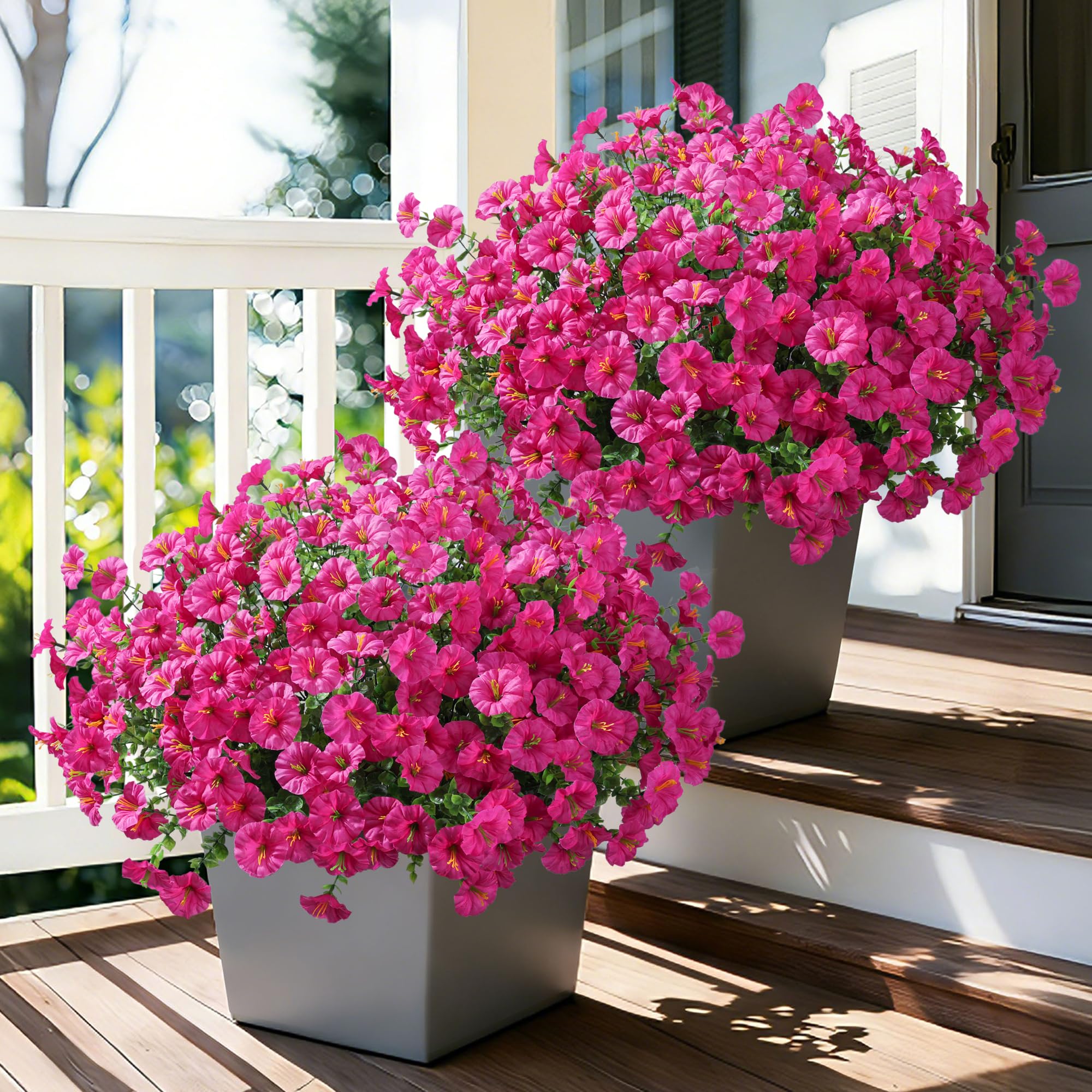 Ivydale silk petunias in planters add realistic blooms without watering.