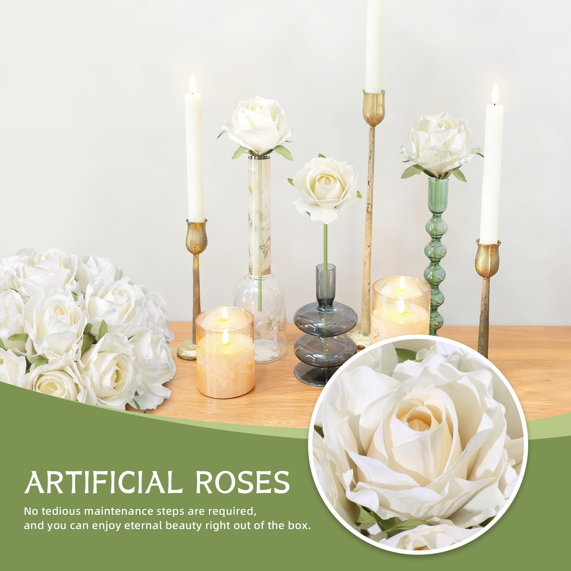 Ivydale silk roses stems flexible, ideal for adjustable vase arrangements.