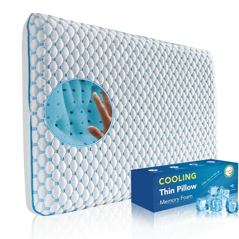 Iwacool thin pillow top view demonstrates cooling memory foam for a cooler night.