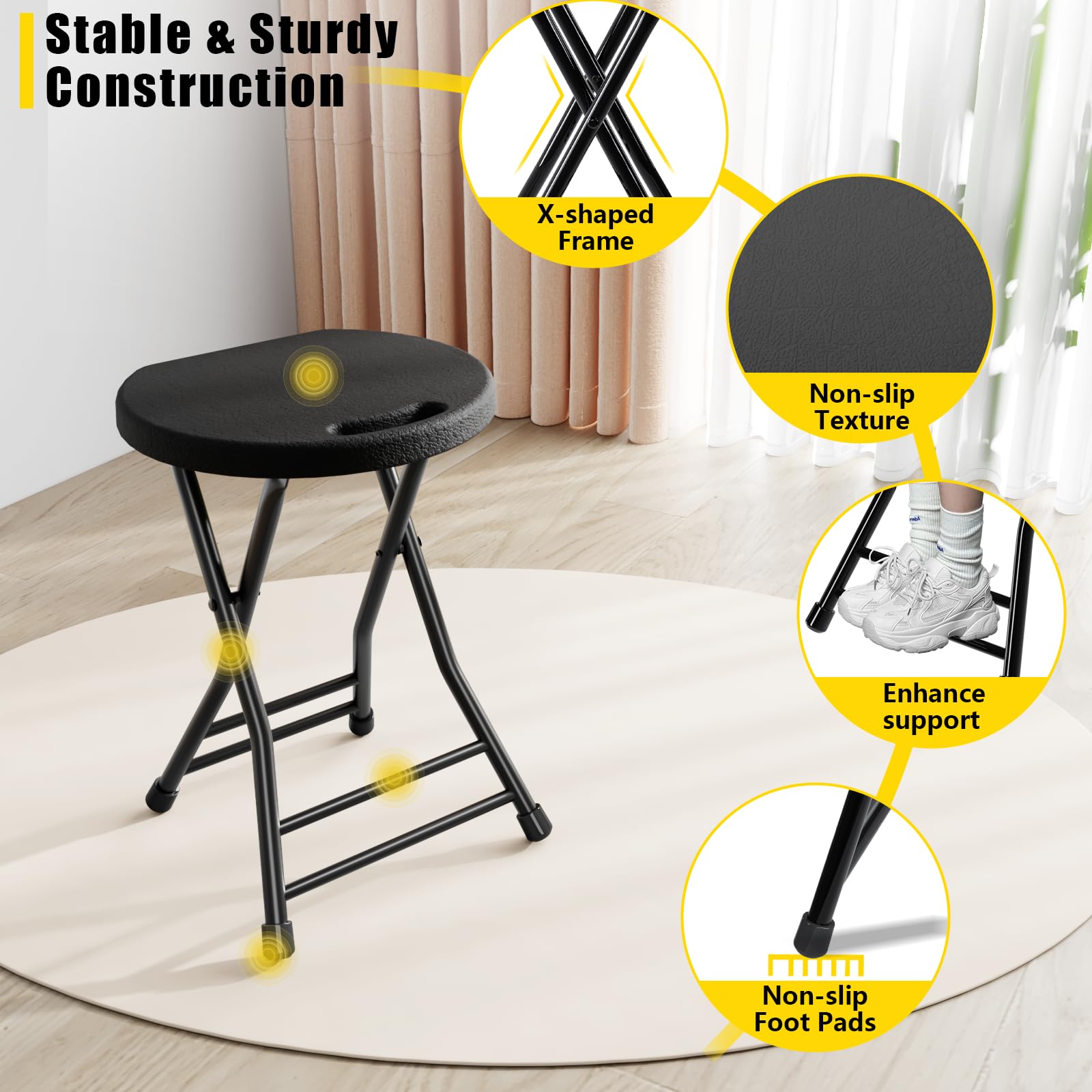 IWDOO folding stool honeycomb-seat offers comfortable, durable seating.