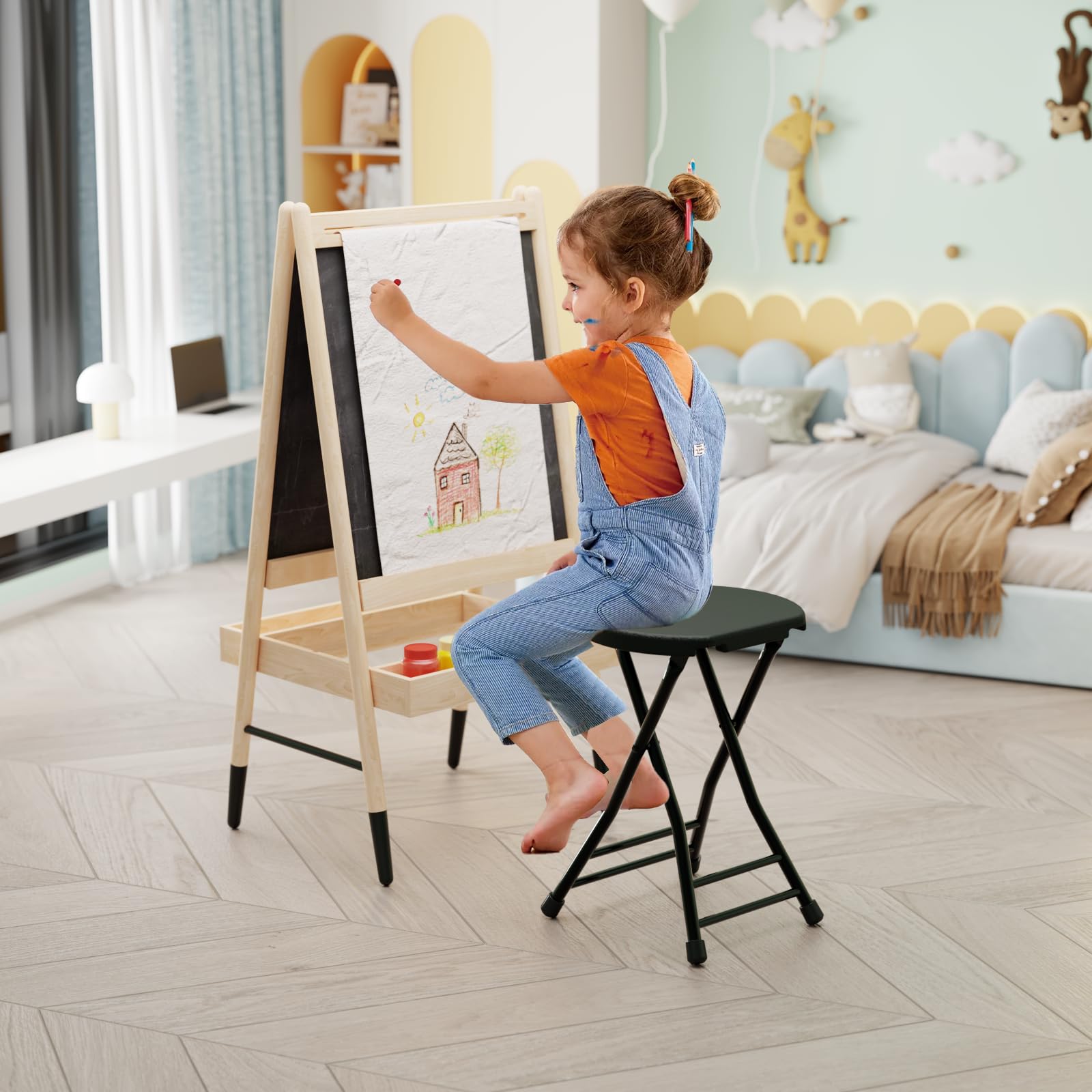 IWDOO folding stool ideal for indoor counters and outdoor patios.