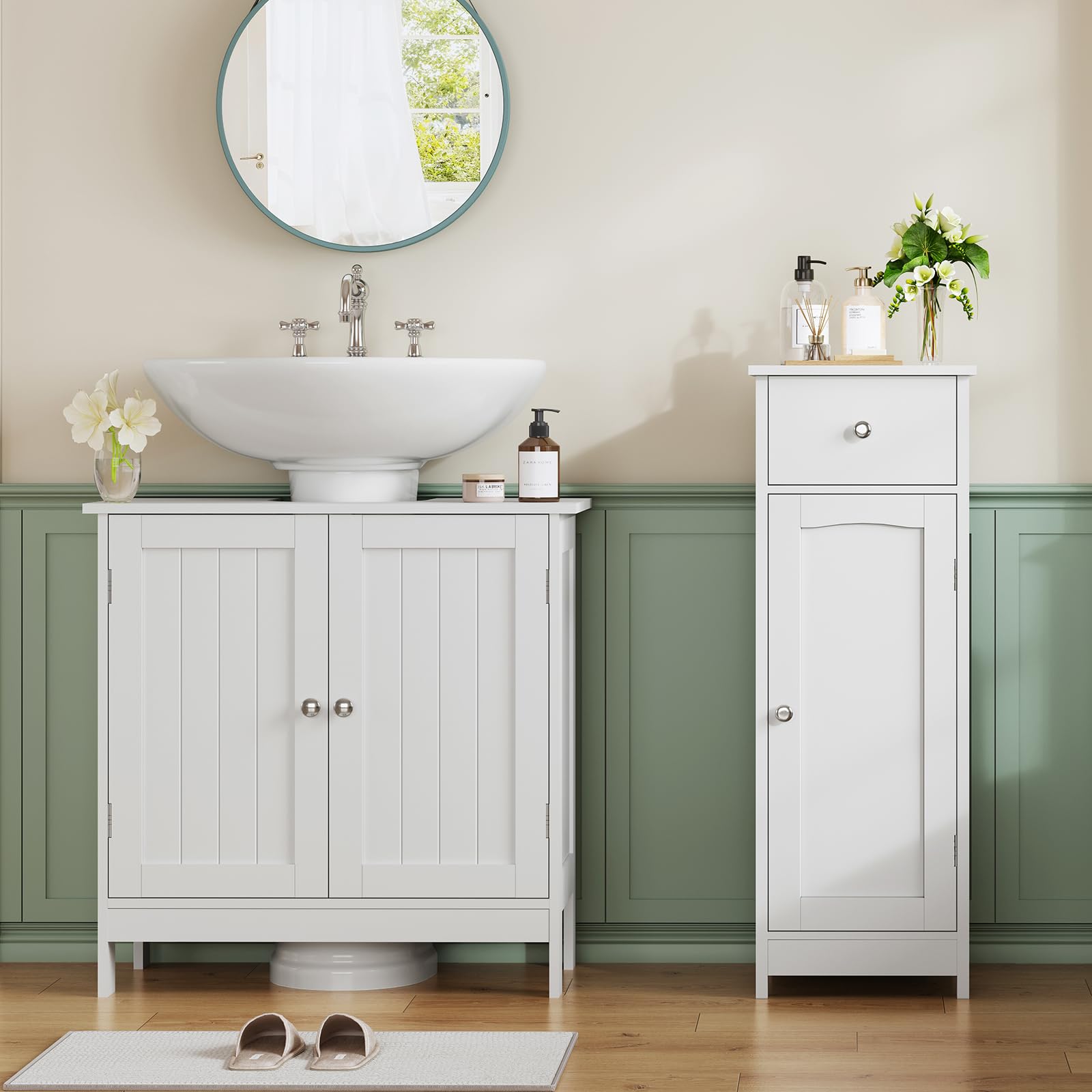 Iwell cabinet door open to reveal hidden shelf for tidy essentials