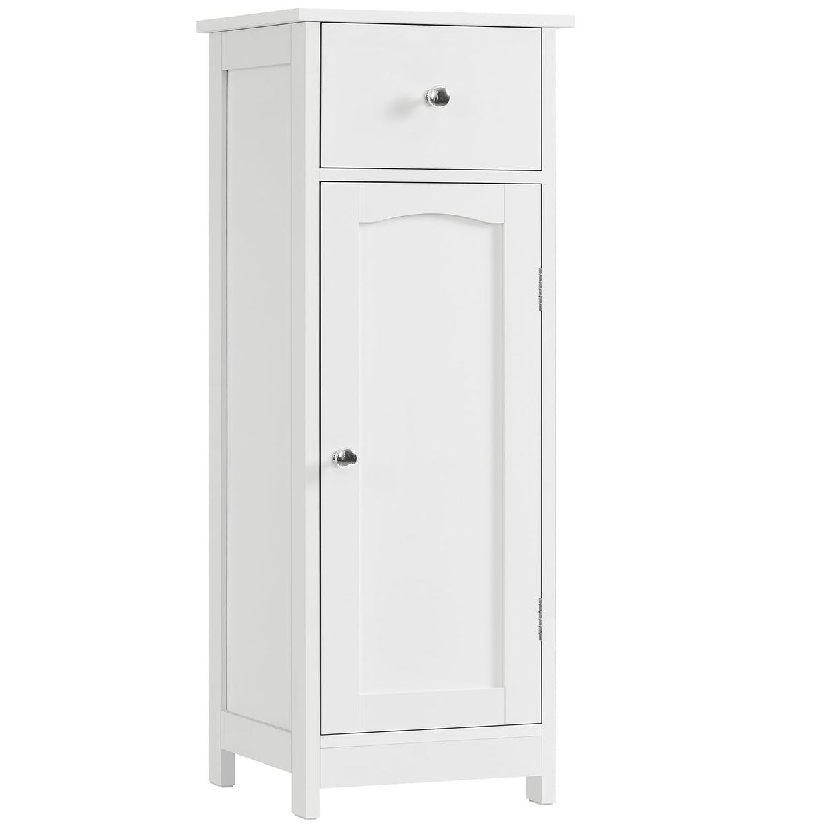 Iwell bathroom floor cabinet front view, compact white storage for small spaces