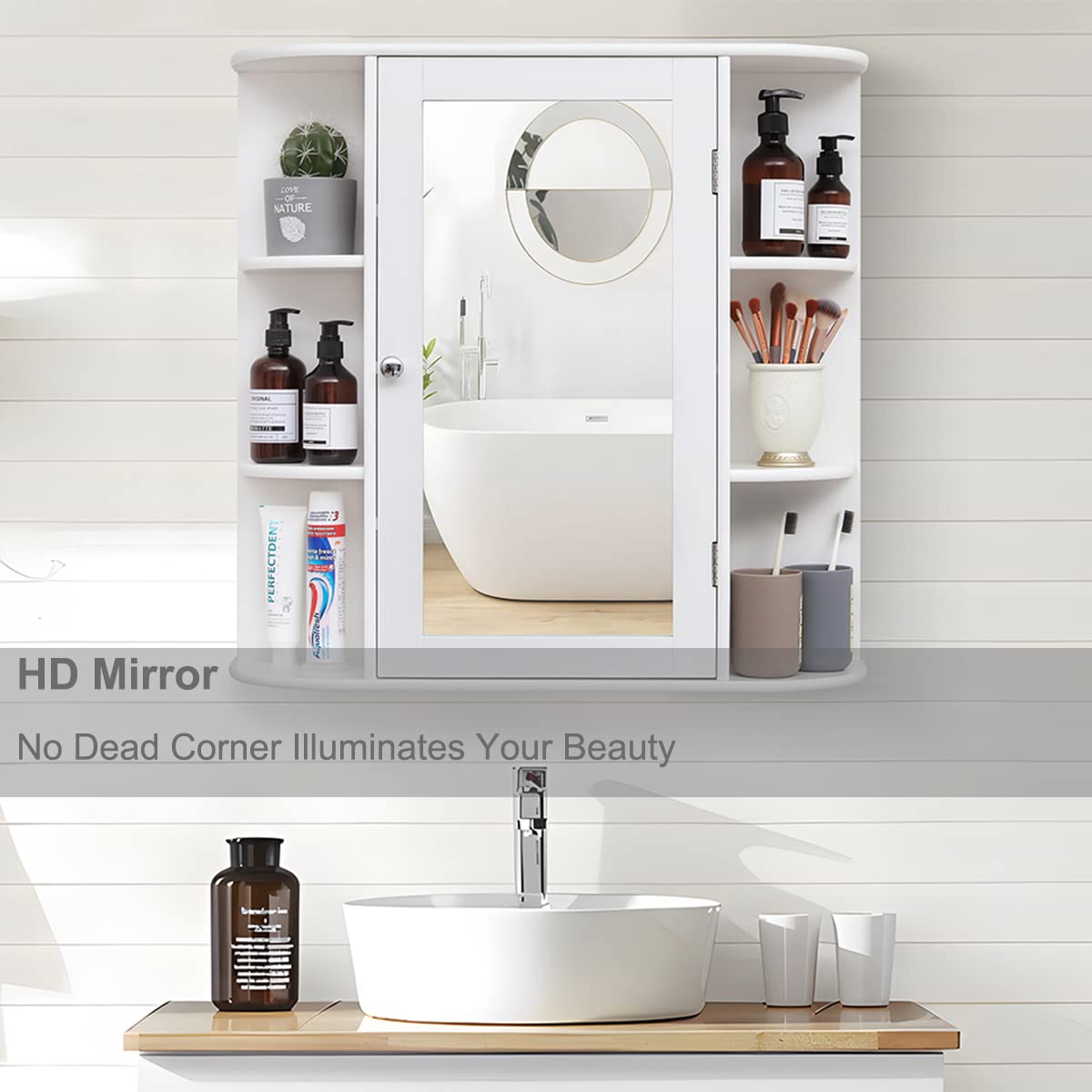 Iwell cabinet interior shows 6 open shelves for quick access to essentials.