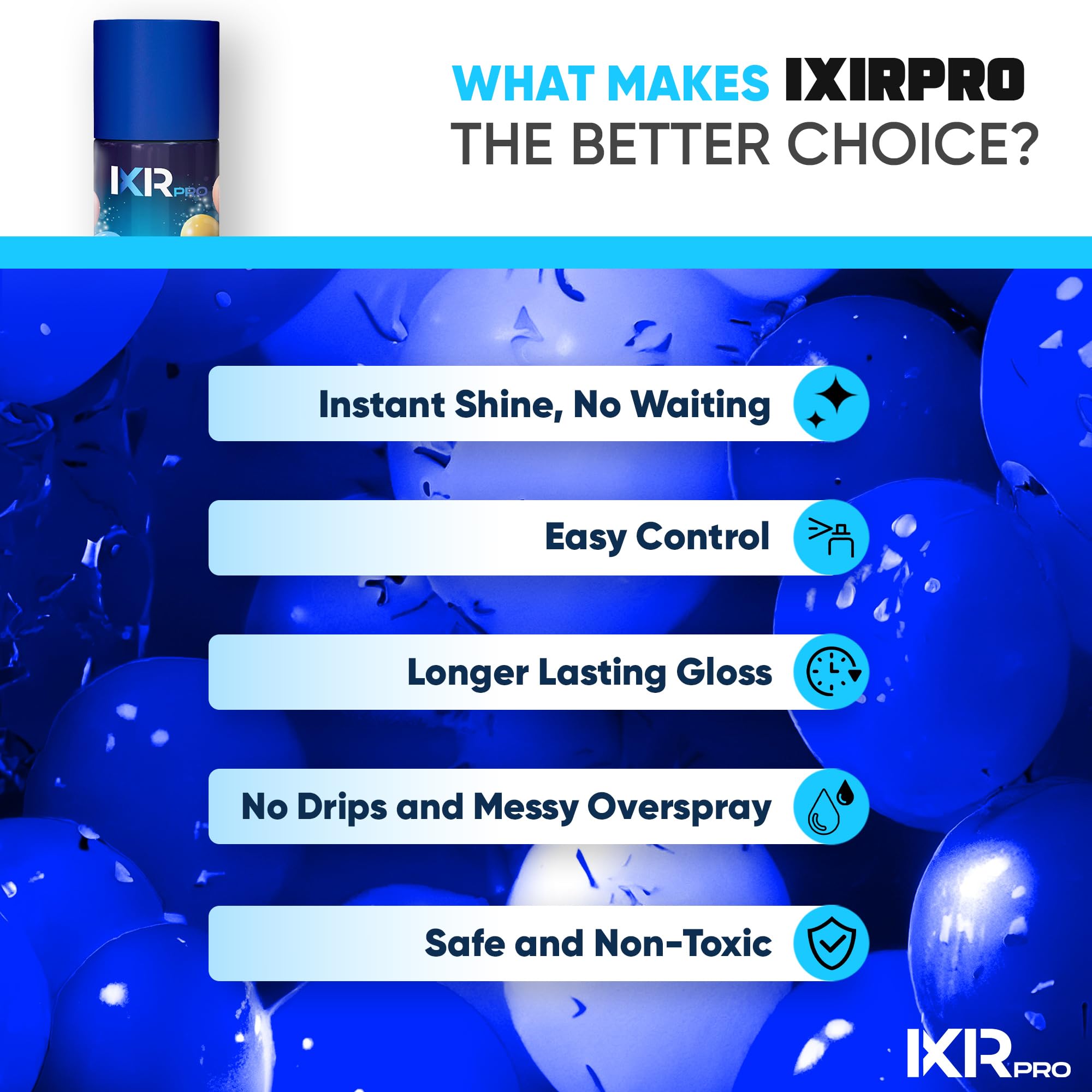 ixirpro Balloon Shine Spray on foil balloons enhances festive photos
