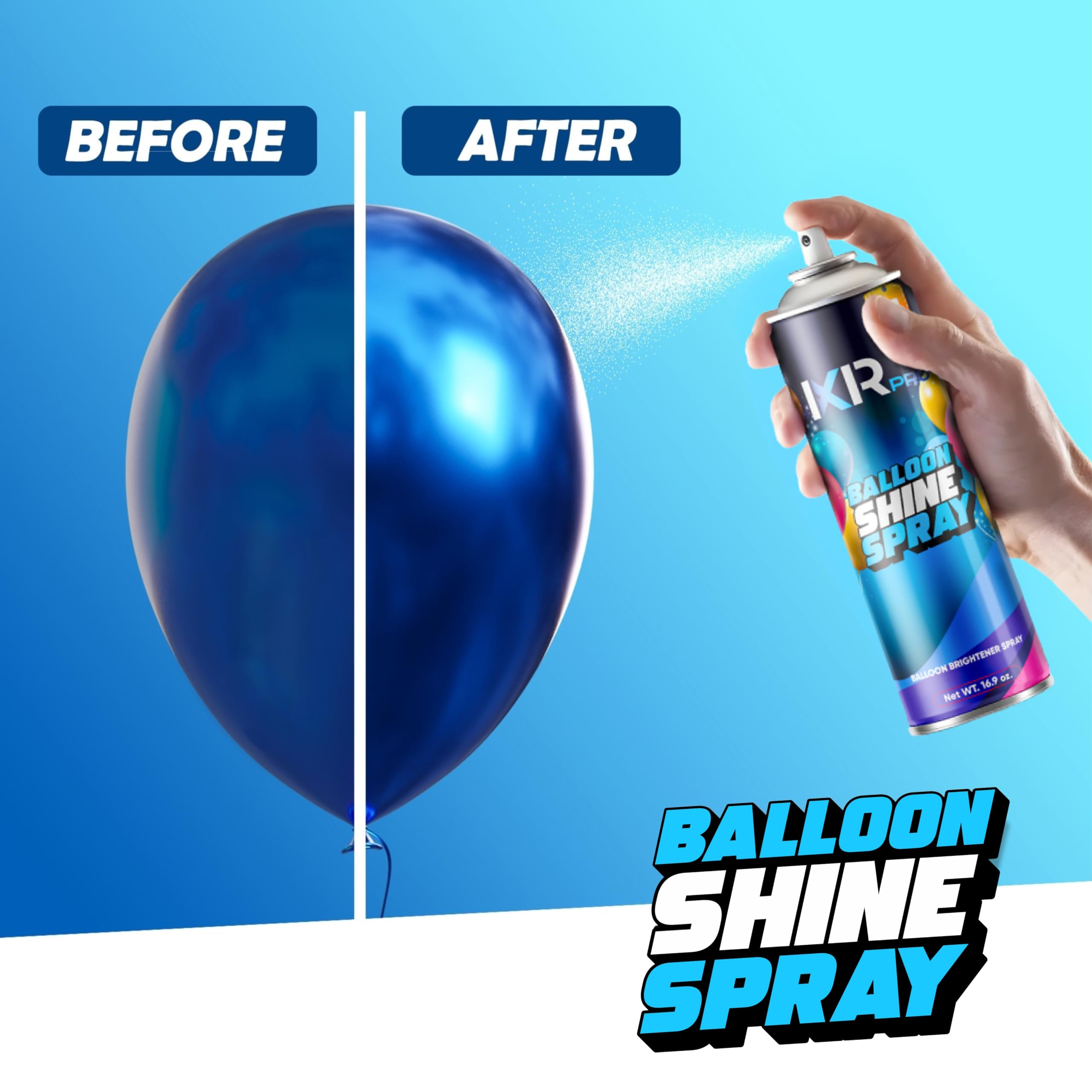 Ixirpro Balloon Shine Spray instant-gloss highlights balloons with long-lasting sparkle.