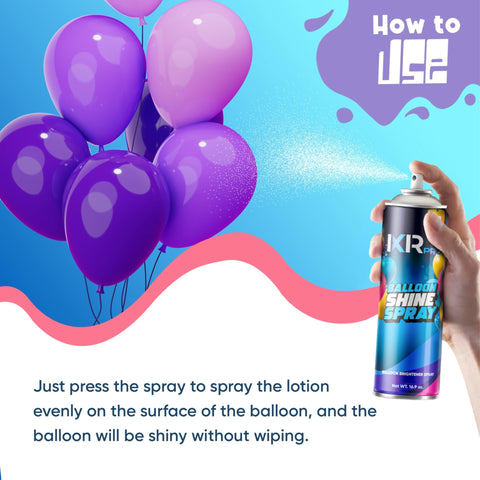 Ixirpro Balloon Shine Spray works on latex and foil balloons for vibrant results.
