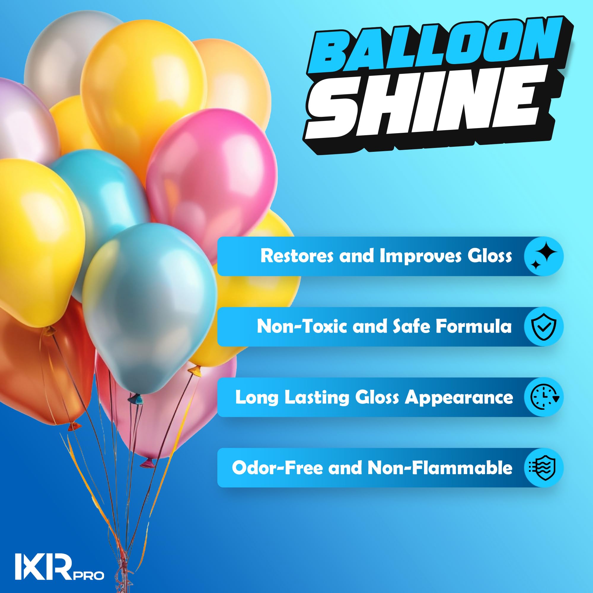 ixirpro Balloon Shine Spray mist on balloons for instant brilliance without towels