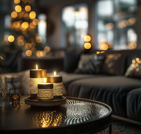 IYARA CRAFT rustic black wood tealight holders showcase modern farmhouse style.