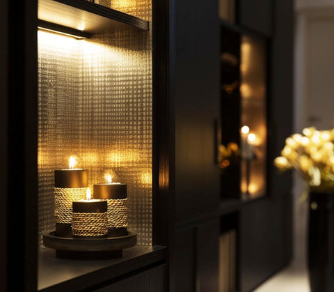 IYARA CRAFT tealight holders on a shelf elevate mantel decor.