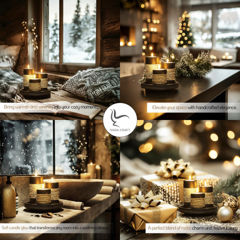 IYARA CRAFT tealight holders with varied heights add visual interest to tabletops.