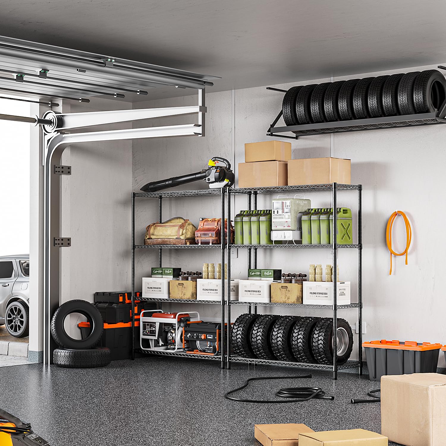 Close-up of IZEUCK carbon steel frame on IZEUK shelving highlighting sturdy construction.