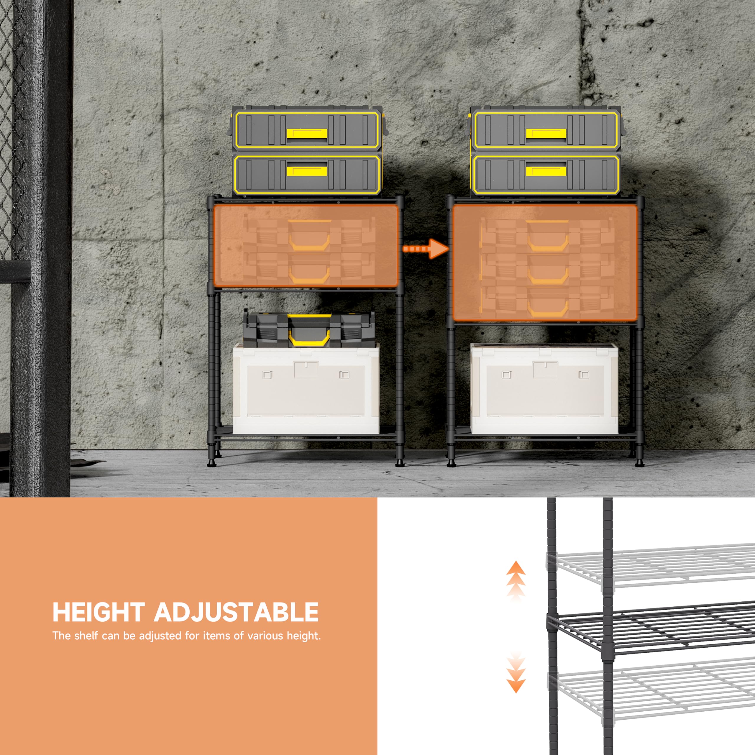 IZEUK 3-tier shelf with adjustable shelves for flexible storage.