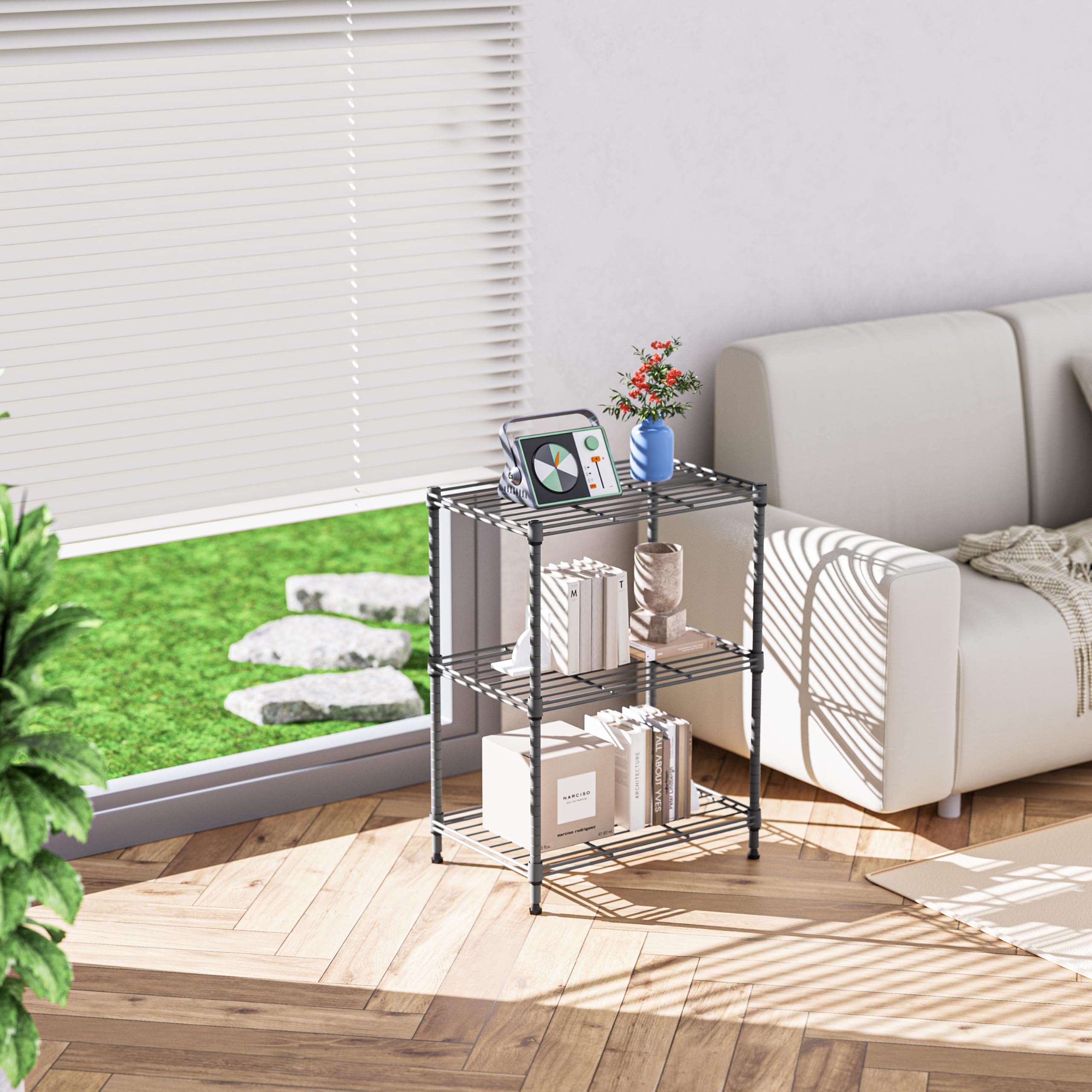 IZEUK 3-tier shelf close-up of rust-resistant coated finish.
