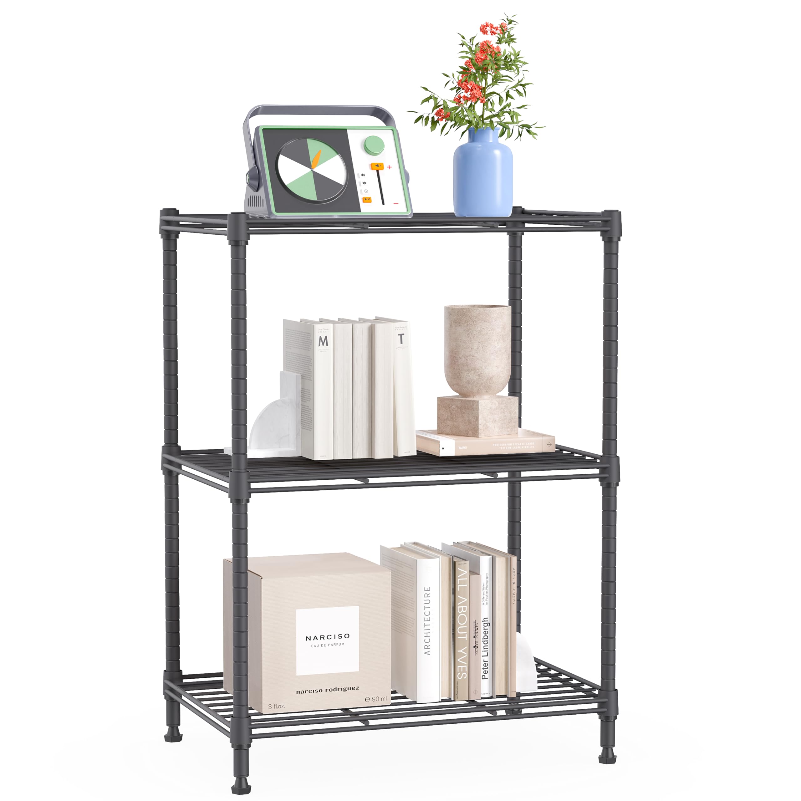 IZEUK 3-tier shelf frame front view for sturdy pantry organization.