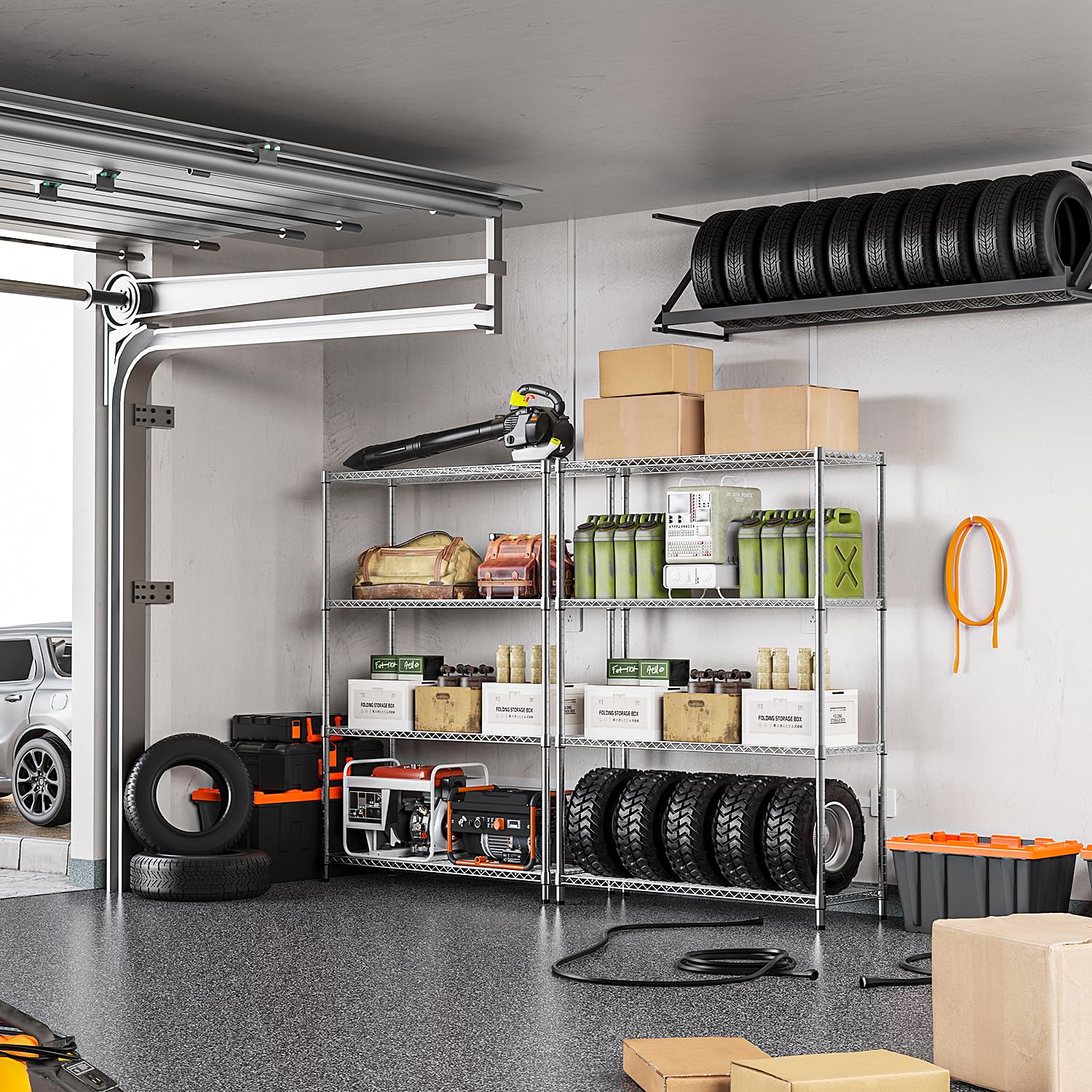 IZeUK 4-tier shelving carbon steel construction resists corrosion for long-lasting use