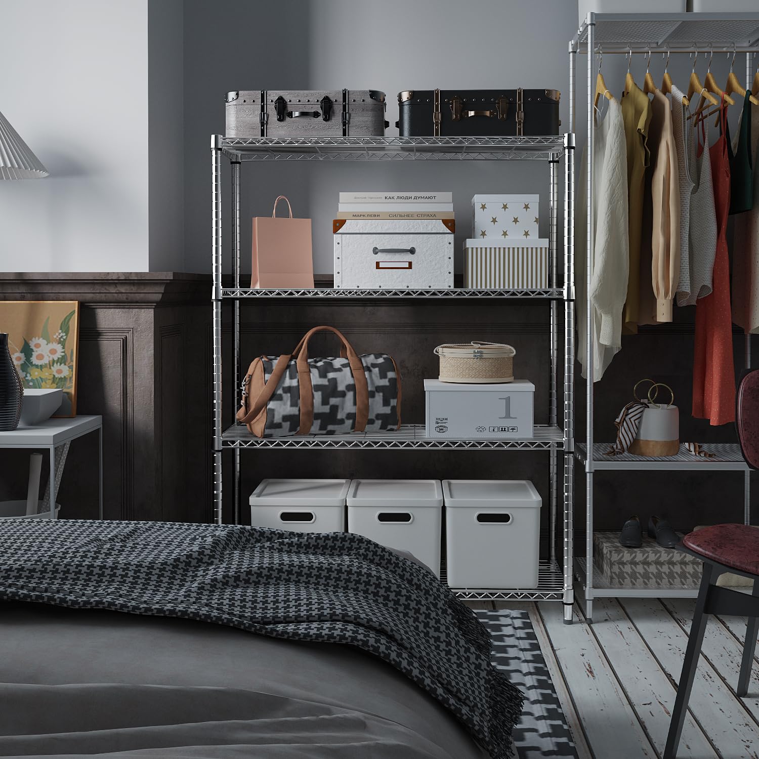 IZeUK 4-tier shelving in a garage demonstrates high-capacity storage across shelves