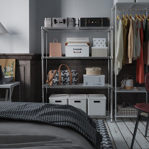 IZeUK 4-tier shelving in a garage demonstrates high-capacity storage across shelves